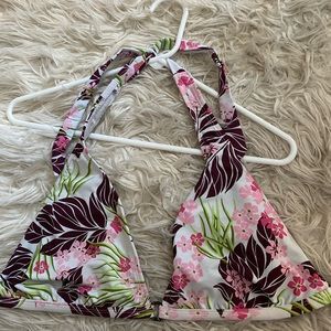 Y2K brown and pink floral pattern haulter swimsuit top size XL decent condition!